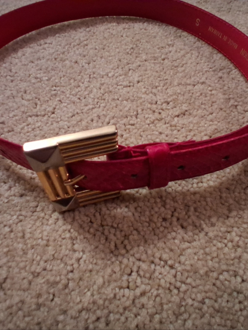 Women’s Red Snakeskin Belt with Gold Rectangular Buckle